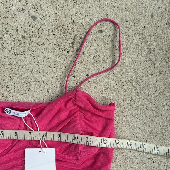NWT Zara Pink Ruched Mesh Underwire Sweetheart Neck Bodycon Mini Dress Medium - Picture 8 of 12